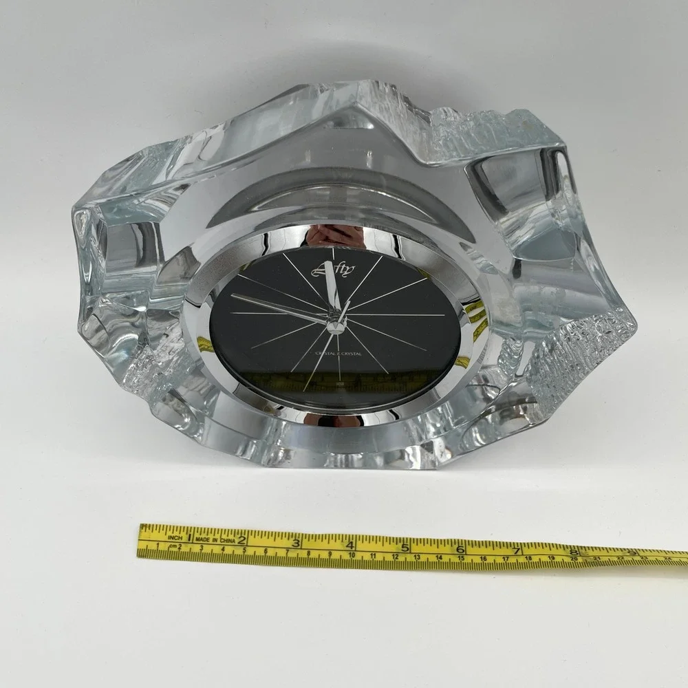 Hoya Crystal Quartz Clock Sculptural Japanese Lead Crystal Mantel Desk Clock